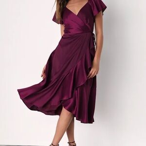Serene Sight Plum Purple midi wrap dress